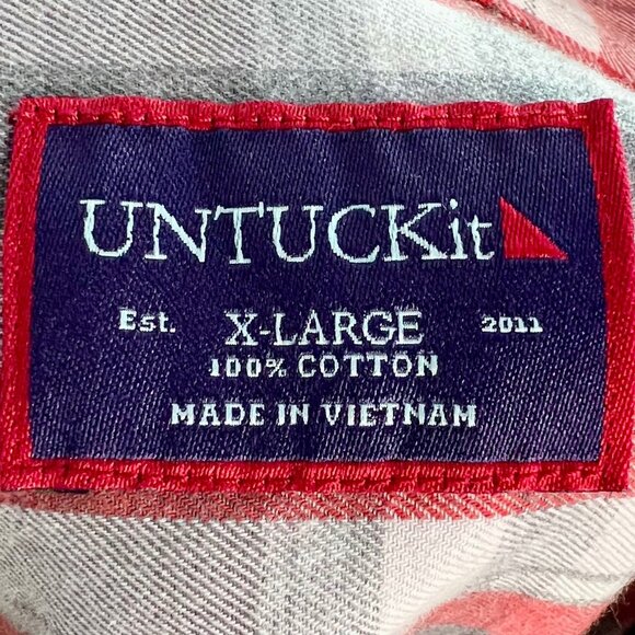 Untuckit Plaid Button-Up Shirt XL 100% Cotton Red Gray Long Sleeve Soft - Picture 7 of 9